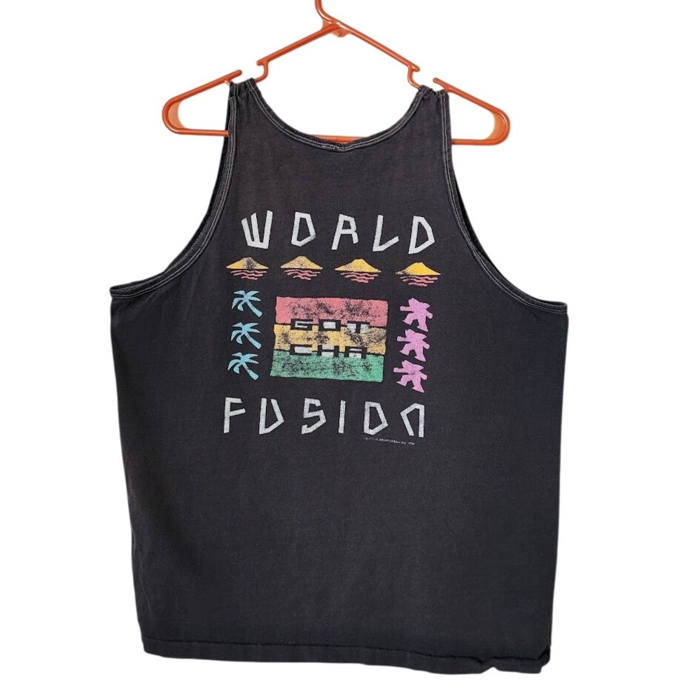 GOTCHA VINTAGE 90s World Fusion Graphic Surf Tank Top Faded Black